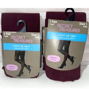 Secret Treasures 2 pair size 1 Control Top Tights Burgundy Brand New!